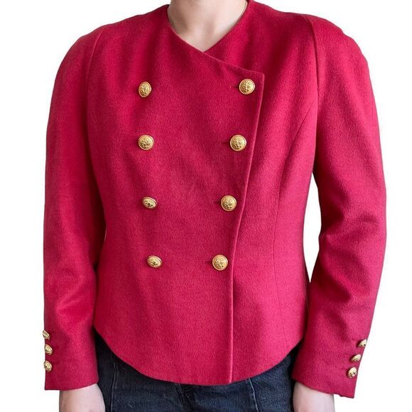 Vintage Womens 80s Louis Feraud Wool Cashmere Blend Red Double Breasted Blazer - Picture 1 of 8